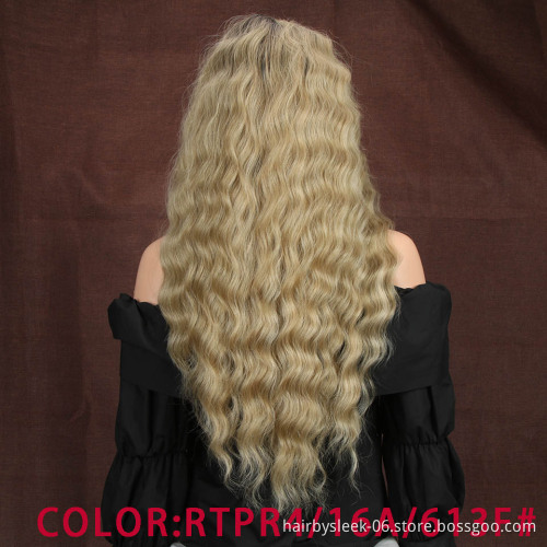 13X4 Synthetic Lace Front Wigs For Black Women 28"Inch Super Long Deep Natural Wave Ombre Blond Color Hair Fashion Wigs